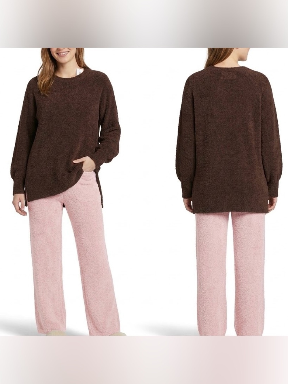 Joyspun Womens Medium Brown Plush Chenille Long Sleeve Loungewear Top Pullover
